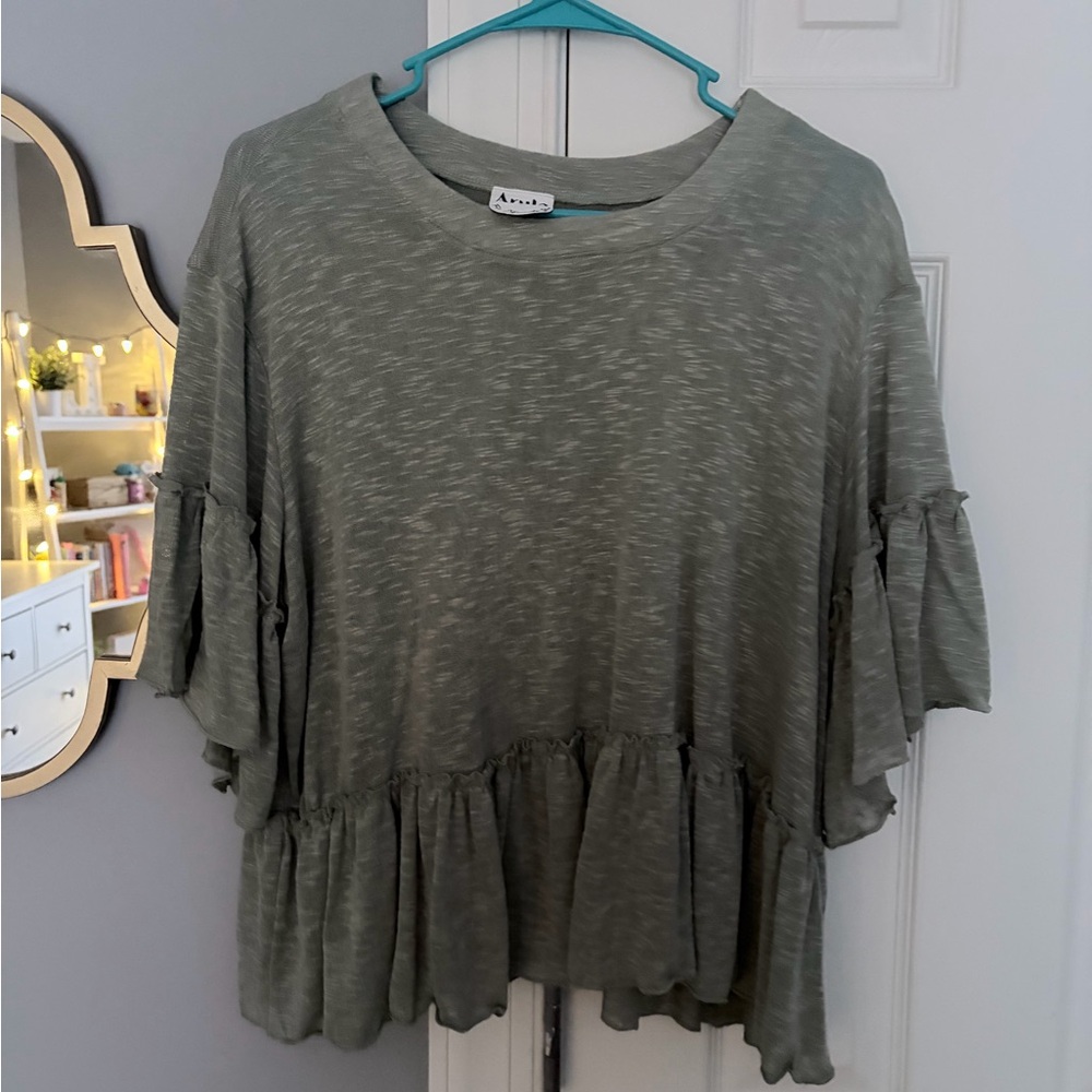 ARULA Sage Green Ruffle Blouse